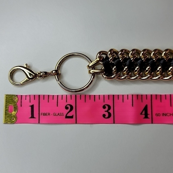 VINTAGE Gold Chain Black Leather Weave Belt with Medallion Links - Picture 3 of 6